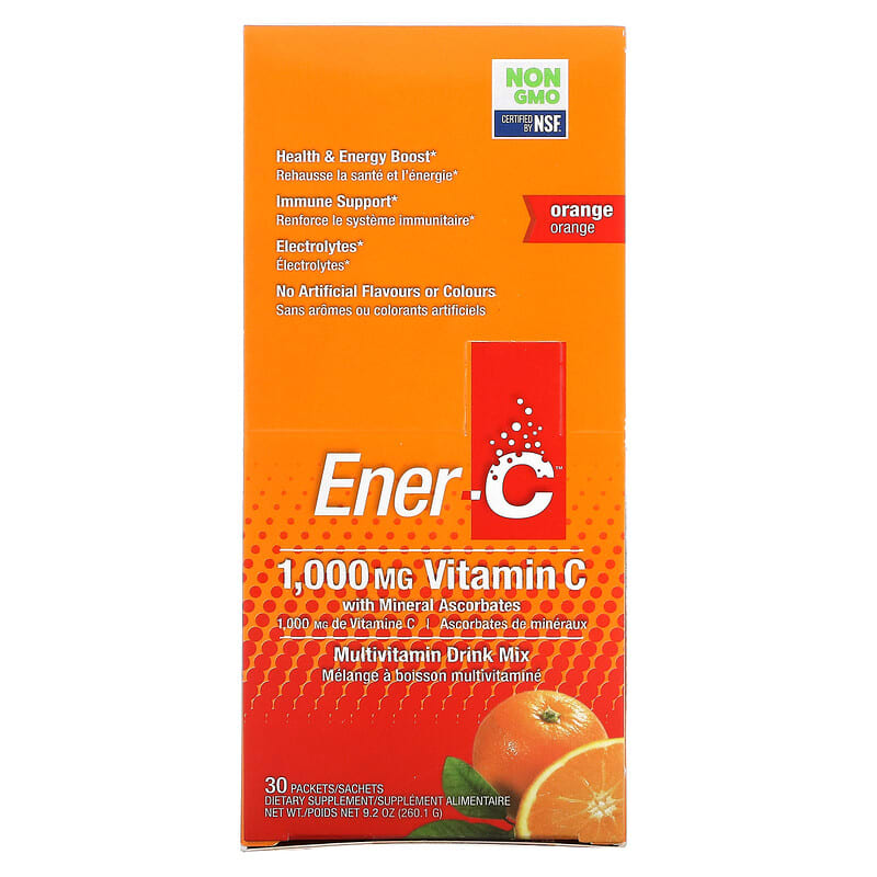 Thành phần vi chất của Ener-C Vitamin C Multivitamin Drink Mix Orange 1.000 mg 30 Packets 0.3 oz (8.67 g) Each 873024001007