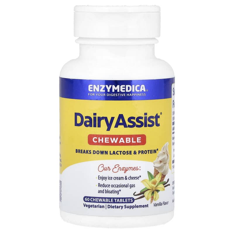 Enzymedica, DairyAssist® Chewable, Vanilla, 60 viên nhai 670480101452