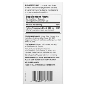 Thành phần vi chất của Enzymedica Magnesium Motion 120 Capsules 670480101261