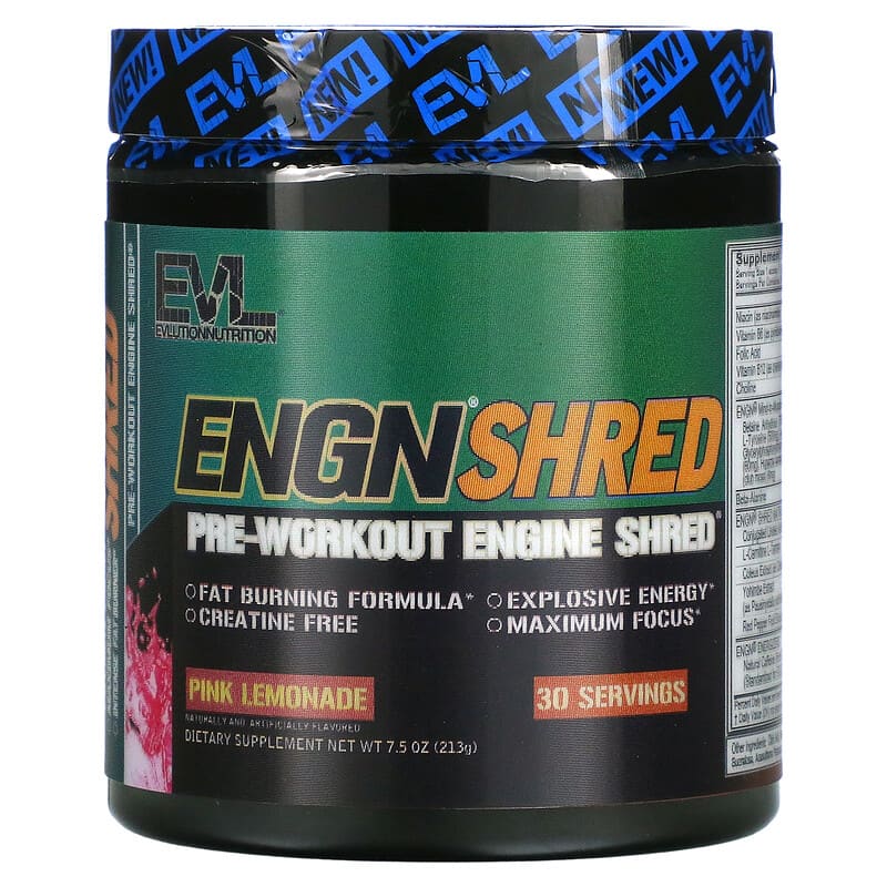 EVLution Nutrition ENGN Shred Pre-Workout Shred Engine Hương Chanh Hồng 7.5 oz (213 g) 10 evlution nutrition engn shred pre workout shred engine pink lemonade 7 5 oz 213 g 79348 818901020382