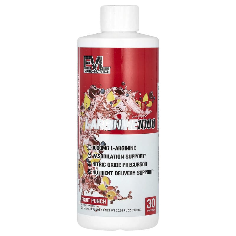 EVLution Nutrition, L-Arginine 1000, Fruit Punch, 10,14 fl oz (300 ml) 818901029842