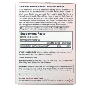 Viên sắt thực vật Flora Ferritin+ 30 viên nang chậm giải phóng vegan 3 Thành phần vi chất của Flora Ferritin+ Plant-Based Ferritin Iron 30 Delayed Release Vegan Capsules 061998647257