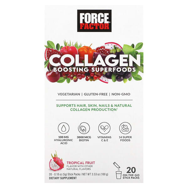 Force Factor Collagen Boosting Superfoods Tropical Fruit 20 gói 0,18 oz 5 g 10 force factor collagen boosting superfoods tropical fruit 20 stick packs 0 18 oz 5 g each 120866 818594019496