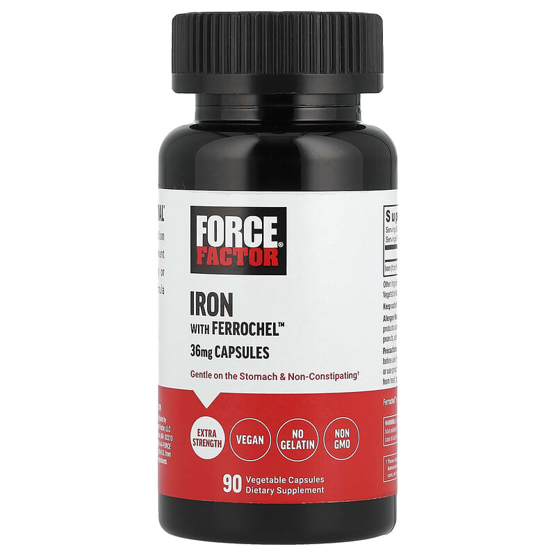 Force Factor, Iron with Ferrochel™, 36 mg, 90 viên chay 810126661593