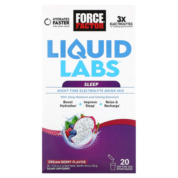 Force Factor Liquid Labs Sleep Night Time Electrolyte Drink Mix Dream Berry 20 gói 0,25 oz 7 g 818594019441