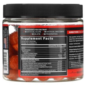 Viên uống bổ sung Force Factor Test X180 Berry Punch 60 viên gummies 3 Thành phần vi chất của Force Factor Test X180 Berry Punch 60 Gummies 818594017171