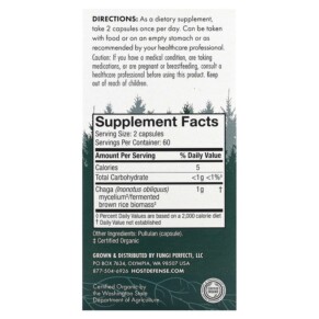 Thành phần vi chất của Fungi Perfecti Host Defense Chaga 120 Capsules 633422664149