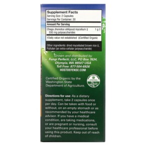 Viên uống nấm Chaga 60 viên thực vật Fungi Perfecti Host Defense 3 Thành phần vi chất của Fungi Perfecti Host Defense Chaga 60 Vegetarian Capsules 633422031828