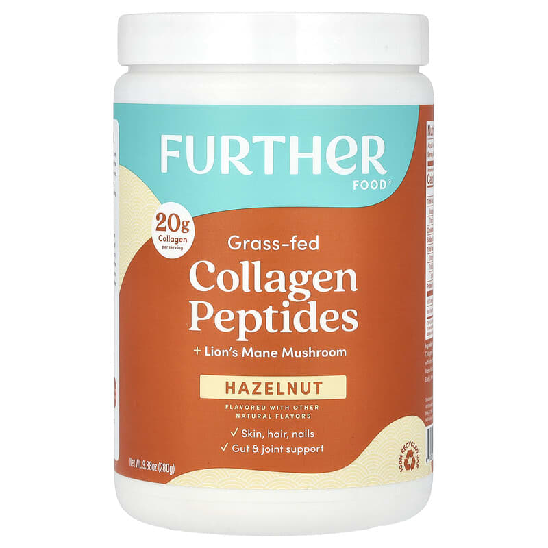 Further Food, Grass-Fed Collagen Peptides + Lion's Mane Mushroom, Hazelnut, 9,88 oz (280 g) 850006249695
