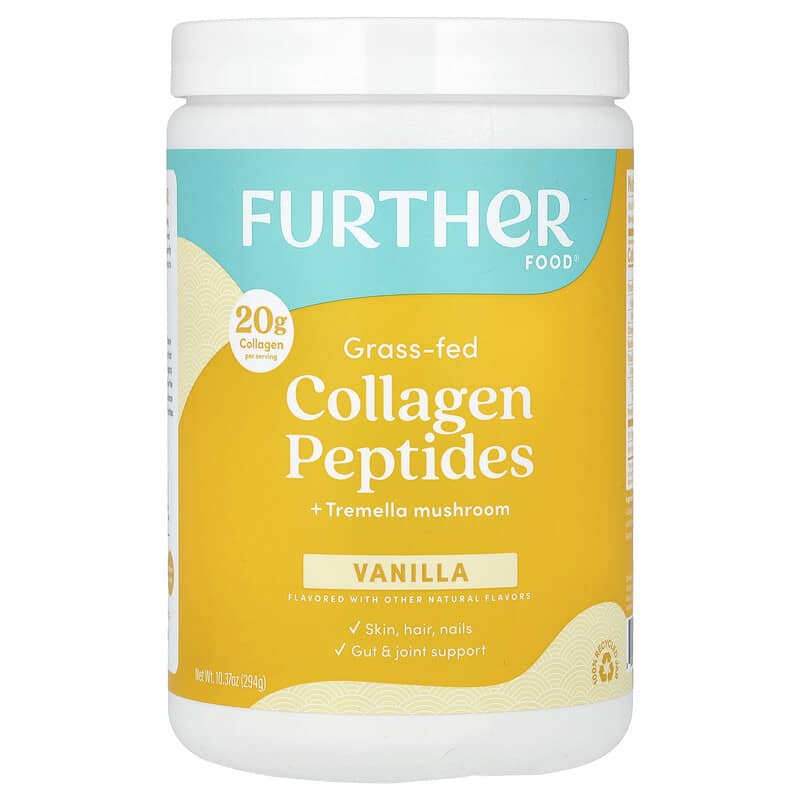 Further Food, Grass-Fed Collagen Peptides + Tremella Mushroom, Vanilla, 10,37 oz (294 g) 850006249664