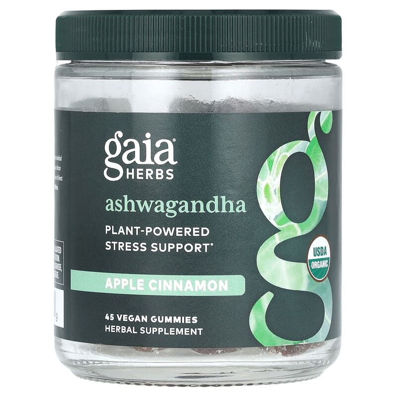 Gaia Herbs, Ashwagandha, Apple Cinnamon, 45 viên nhai 751063152099