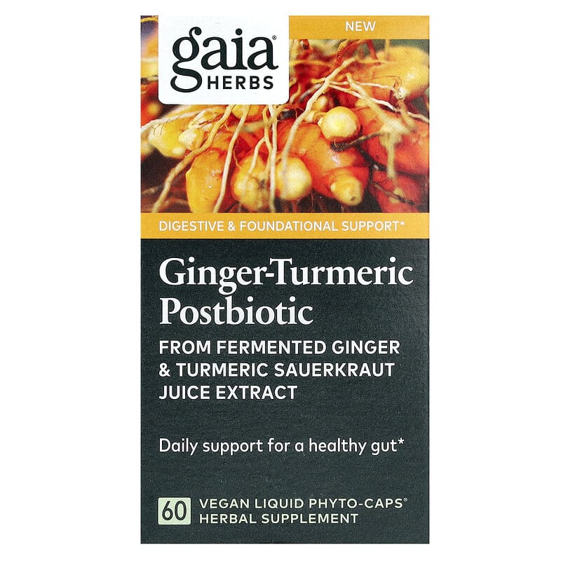 Gaia Herbs, Ginger-Turmeric Postbiotic, 60 viên 751063153461