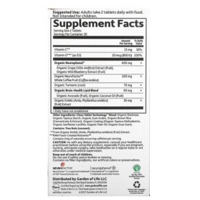Viên uống bổ não Garden of Life Dr. Formulated Brain Health Memory & Focus cho người lớn 40 tuổi trở lên - 60 viên thực vật 3 Thành phần vi chất của Garden of Life Dr. Formulated Brain Health Memory & Focus for Adults 40+ 60 Vegetarian Tablets 658010120708