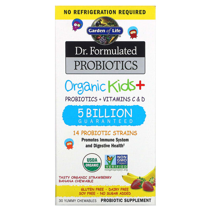 Garden of Life Probiotics Cho Trẻ Em Hữu Cơ vị Dâu Chuối 30 viên nhai Ngon 10 garden of life dr formulated probiotics organic kids tasty organic strawberry banana 30 yummy chewables 79465 658010122214