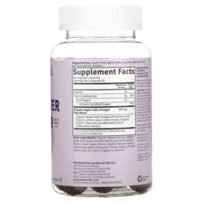 Thành phần vi chất của Garden of Life MyKind Organics Organic Apple Cider Vinegar Diet Gummies 63 Vegan Gummies 658010128612