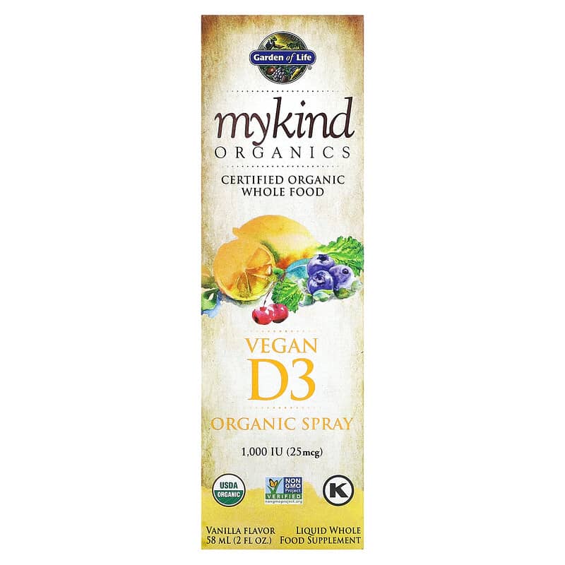 Garden of Life MyKind Organics D3 Vegan Xịt Hữu Cơ Vani 25 mcg (1.000 IU) 2 fl oz (58 ml) 10 garden of life mykind organics vegan d3 organic spray vanilla 25 mcg 1 000 iu 2 fl oz 58 ml 58127 658010117814
