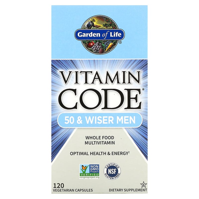 Vitamin Code 50 & Wiser Men Multivitamin Thực Phẩm Toàn Phần 120 viên chay của Garden of Life 10 garden of life vitamin code 50 wiser men whole food multivitamin 120 vegetarian capsules 14692 658010113694