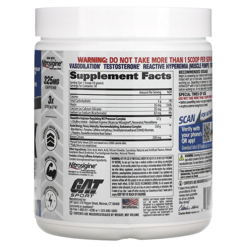 Thành phần vi chất của GAT Sport NITRAFLEX Blue Raspberry 10.6 oz (300 g) 859613647085