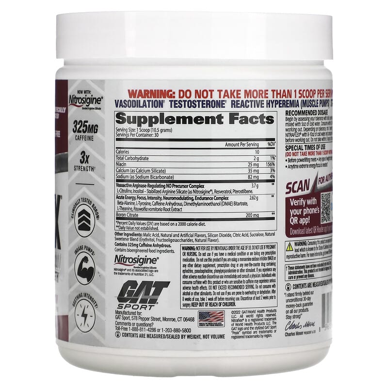 Thành phần vi chất của GAT Sport NITRAFLEX Fruit Punch 11.1 oz (315 g) 859613648907