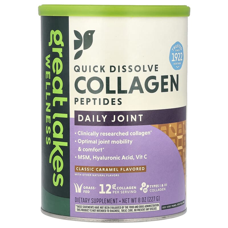 Great Lakes Wellness, Quick Dissolve Collagen Peptides, Daily Joint, Classic Caramel, 8 oz (227 g) 322654003368