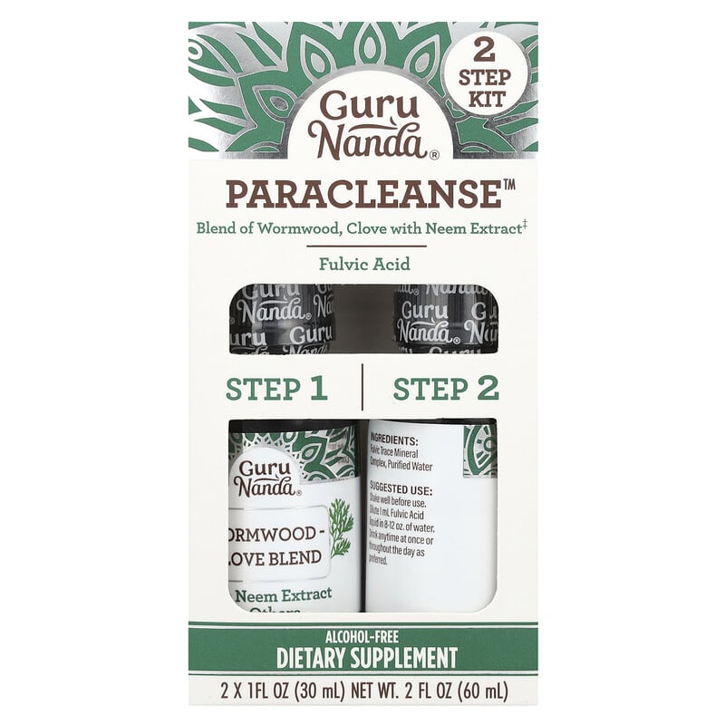 Bộ sản phẩm làm sạch Paracleanse 2 bước không chứa cồn GuruNanda, 2 ống, 30 ml 10 gurunanda paracleanse 2 step kit alcohol free 2 count 1 fl oz 30 ml each 137814 810051084085