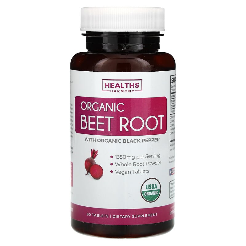 Viên uống củ dền hữu cơ với tiêu đen hữu cơ Healths Harmony 60 viên 10 healths harmony organic beet root with organic black pepper 60 tablets 137929 850006500499