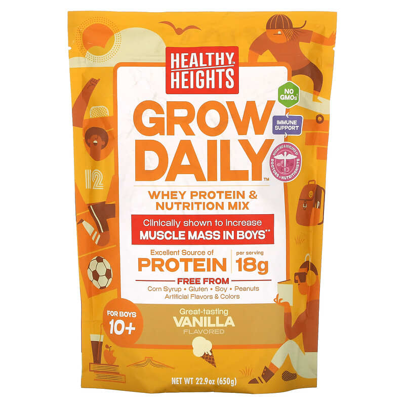 Healthy Heights, Grow Daily, Whey Protein & Nutrition Mix, For Boys 10+, Vanilla, 22,9 oz (650 g) 854180008178