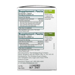 Thành phần vi chất của Himalaya Back to Balance Cleanse 2 Bottles 30 Vegetarian Capsules Each 605069064026