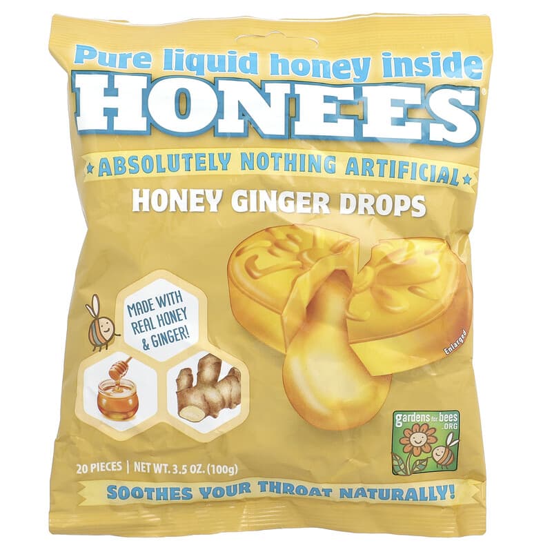 Honees, Honey Ginger Drops, 20 Pieces, 3,5 oz (100 g) 070650004611