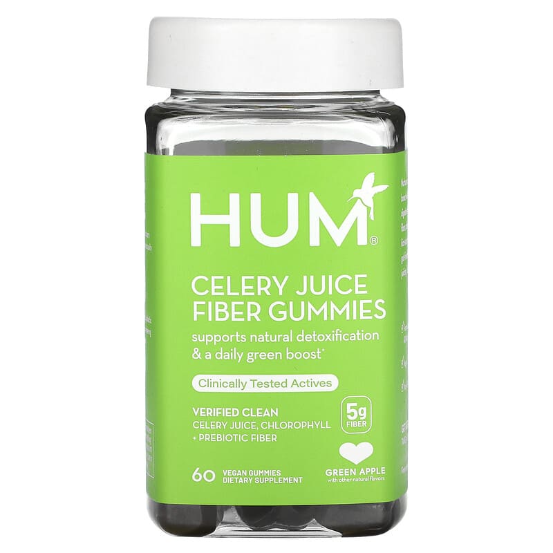 HUM Nutrition, Celery Juice Fiber Gummies, Green Apple, 5 g, 60 viên nhai 850043611042