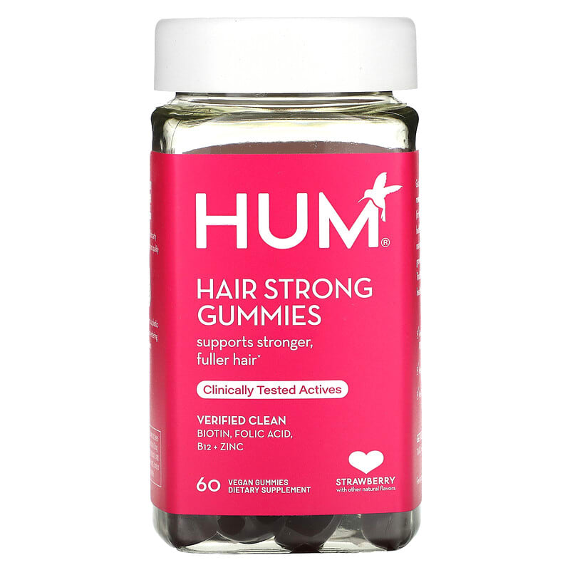 Viên nhai tóc khỏe HUM Nutrition vị dâu, 60 viên 10 hum nutrition hair strong gummies strawberry 60 vegan gummies 136410 855514005375