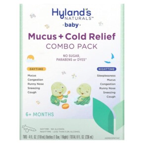Thực phẩm bổ sung Hyland's Baby Mucus + Cold Relief Combo Pack Daytime/Nighttime 6+ Months 2 Bottles 4 fl oz (118 ml) Each 354973337411