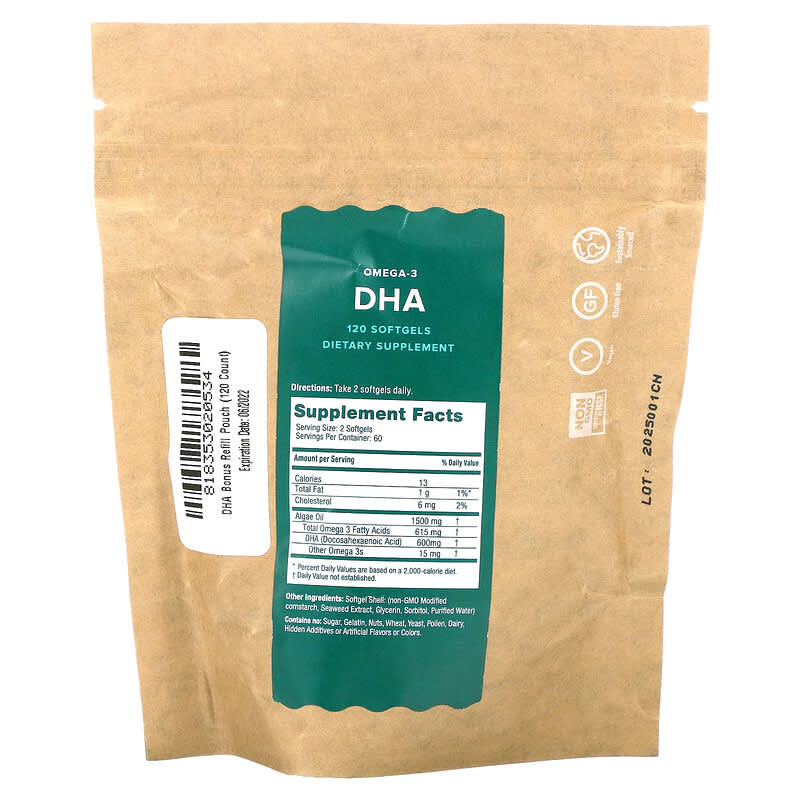 Thành phần vi chất của iWi Omega-3 Refill Pouch DHA 120 Softgels 818353020534