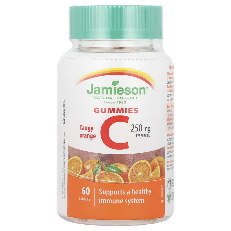 Jamieson Vitamins, Vitamin C Gummies, Tangy Orange, 250 mg, 60 viên nhai (125 mg/viên) 064642070678