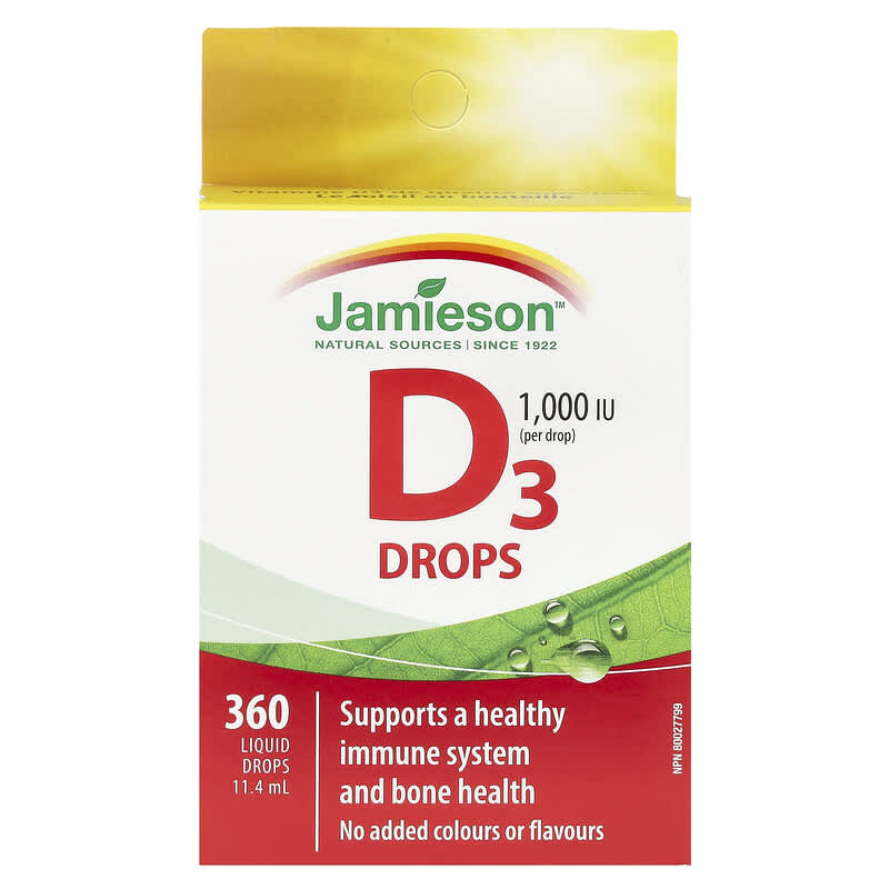 Jamieson Vitamins, Vitamin D3 Drops, 1.000 IU, 11,4 ml 064642070340