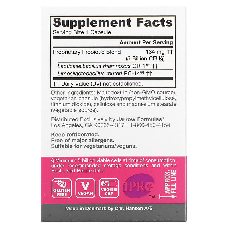 Jarrow Formulas Fem Dophilus cho nữ 30 viên chay 2 Thành phần vi chất của Jarrow Formulas Women's Fem Dophilus 30 Veggie Caps 790011030058