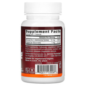 Viên uống cân bằng kẽm Jarrow Formulas Zinc Balance 100 viên thực vật 3 Thành phần vi chất của Jarrow Formulas Zinc Balance 100 Veggie Caps 790011130086