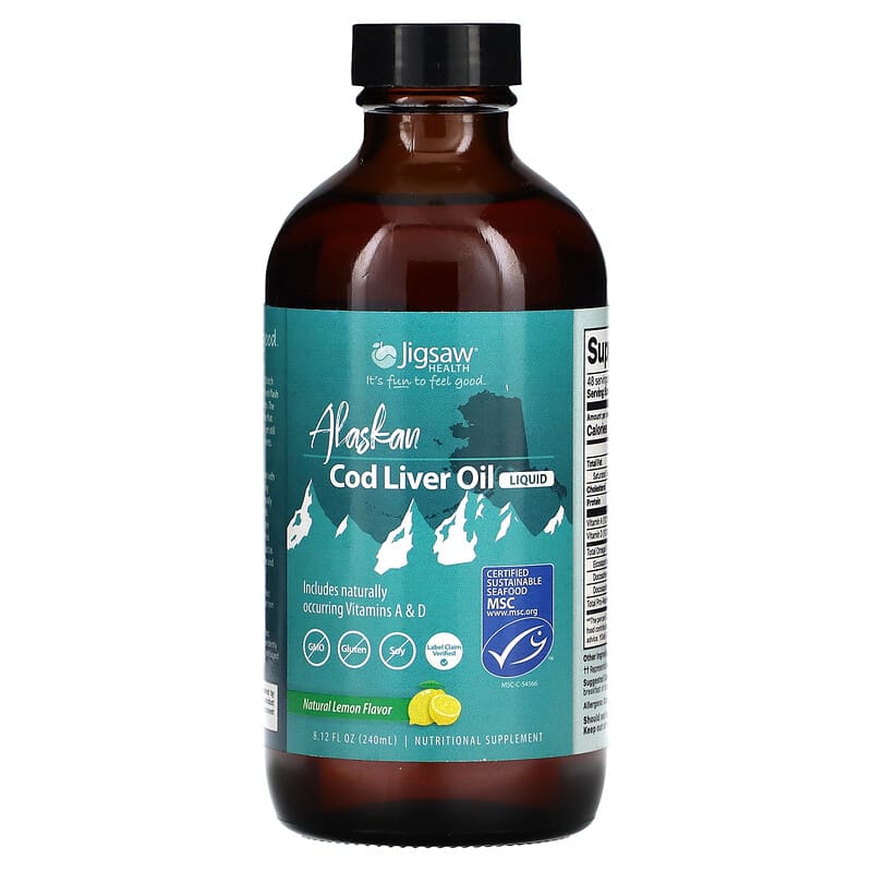 Dầu gan cá hồi Alaska Jigsaw Health dạng lỏng vị chanh tự nhiên 240ml 10 jigsaw health alaskan cod liver oil liquid natural lemon 8 12 fl oz 240 ml 134488 876634001962
