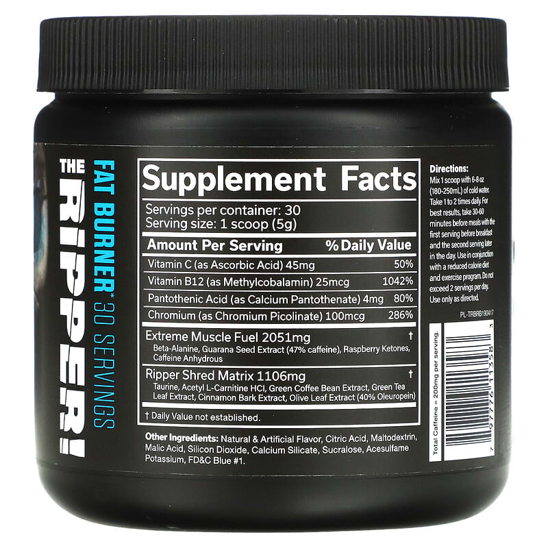 Thành phần vi chất của JNX Sports The Ripper Fat Burner Blue Raspberry 5.3 oz (150 g) 797776113583