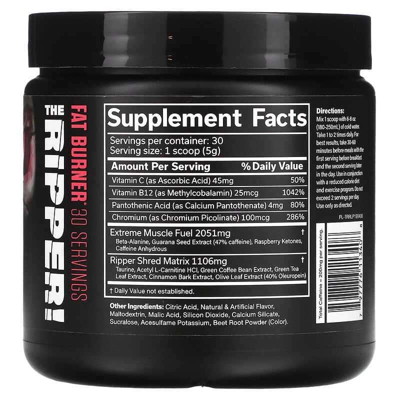 Thành phần vi chất của JNX Sports The Ripper Fat Burner Raspberry Lemonade 5.3 oz (150 g) 797776113408