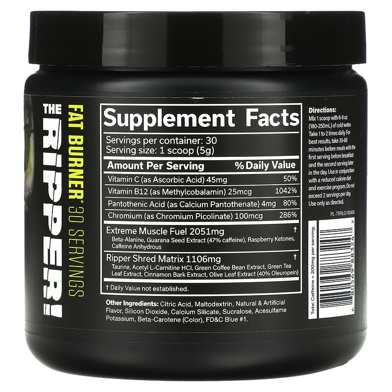 Thành phần vi chất của JNX Sports The Ripper Fat Burner Razor Lime 5.3 oz (150 g) 680569883247