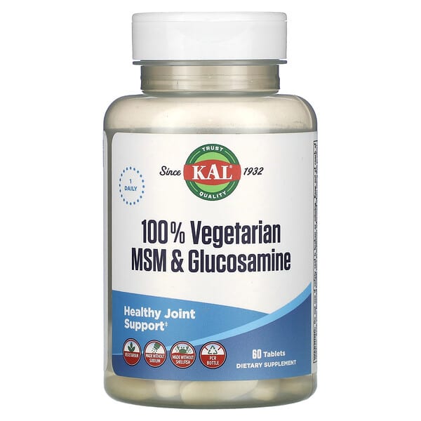 KAL 100% Vegetarian MSM & Glucosamine 60 viên 10 kal 100 vegetarian msm glucosamine 60 tablets 123540 021245129592