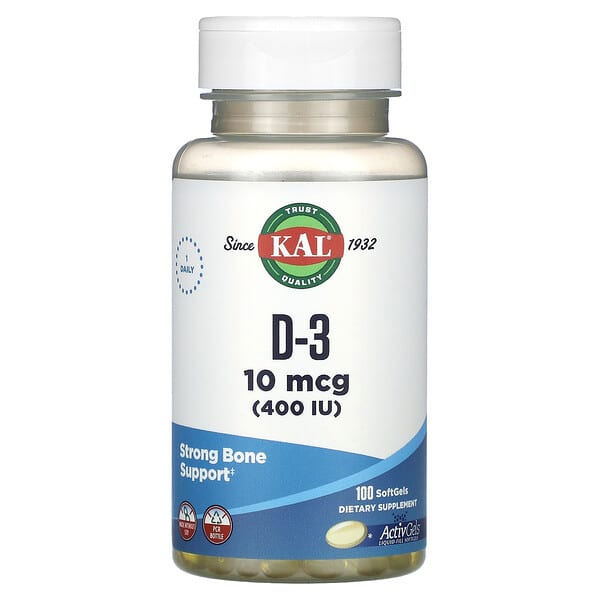 KAL D-3 10 mcg 400 IU 100 viên 10 kal d 3 10 mcg 400 iu 100 softgels 123556 021245600008