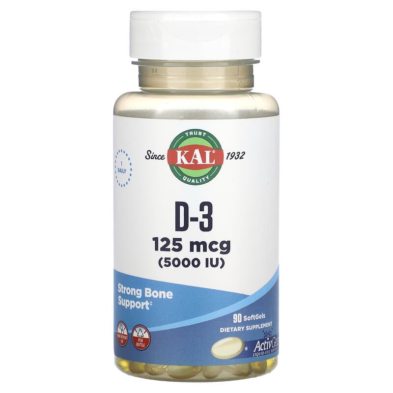 KAL, D-3, 125 mcg (5.000 IU), 90 viên 021245488453