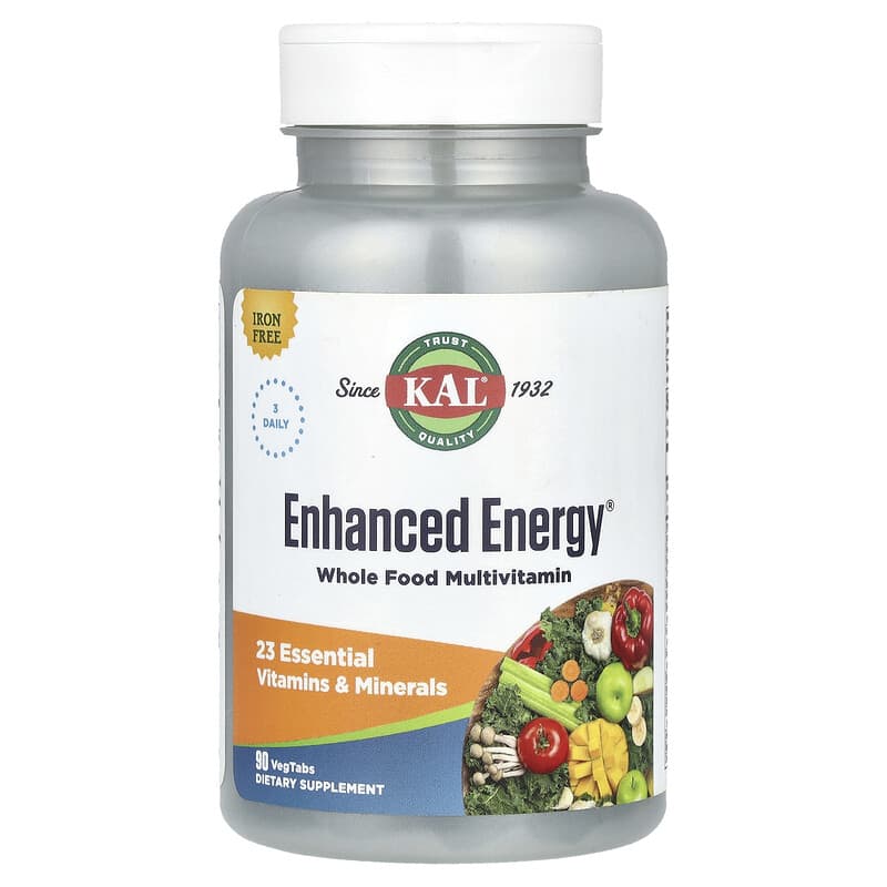 KAL Vitamin tổng hợp tăng cường năng lượng từ thực phẩm tự nhiên không chứa sắt 90 viên 10 kal enhanced energy whole food multivitamin iron free 90 vegetarian tablets 121434 021245710028