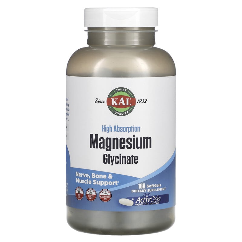KAL Magnesium Glycinate Hấp Thụ Cao 180 viên mềm 10 kal high absorption magnesium glycinate 180 softgels 115437 021245428923