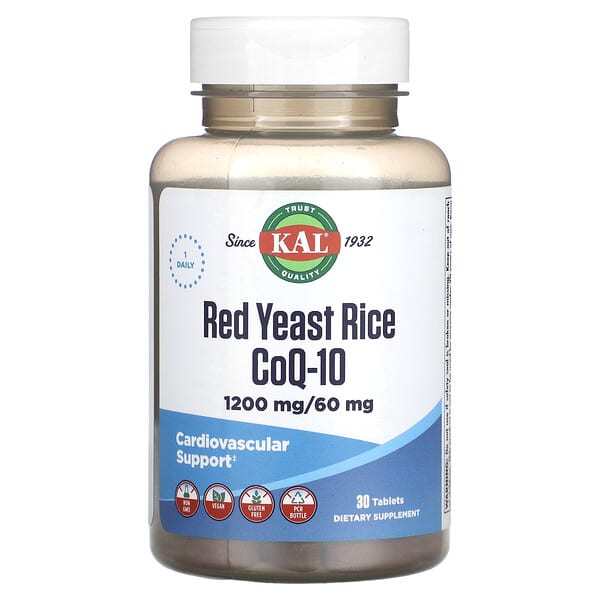 KAL Red Yeast Rice CoQ-10 1.200 mg/60 mg 30 viên 10 kal red yeast rice coq 10 1 200 mg 60 mg 30 tablets 121460 021245485476