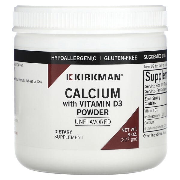 Kirkman Labs Calcium with Vitamin D3 Powder không mùi vị 8 oz 227 g 10 kirkman labs calcium with vitamin d3 powder unflavored 8 oz 227 g 127443 812325020287