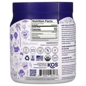 Thành phần vi chất của KOS Organic Acai Juice Powder 12.7 oz (360 g) 850000503137