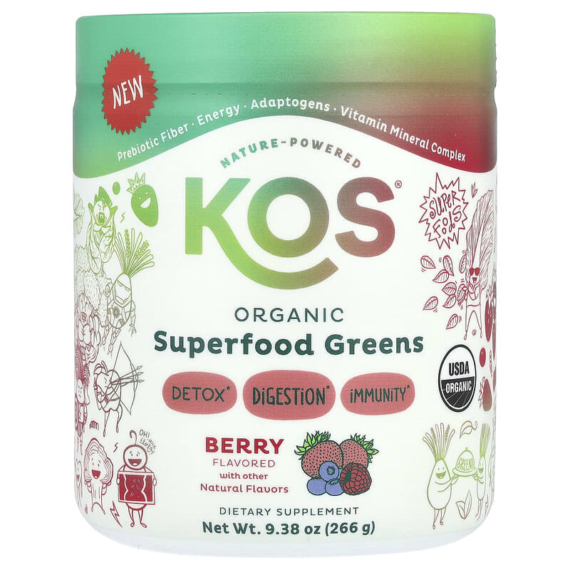 KOS, Organic Superfood Greens, Berry, 9,38 oz (266 g) 850051063062